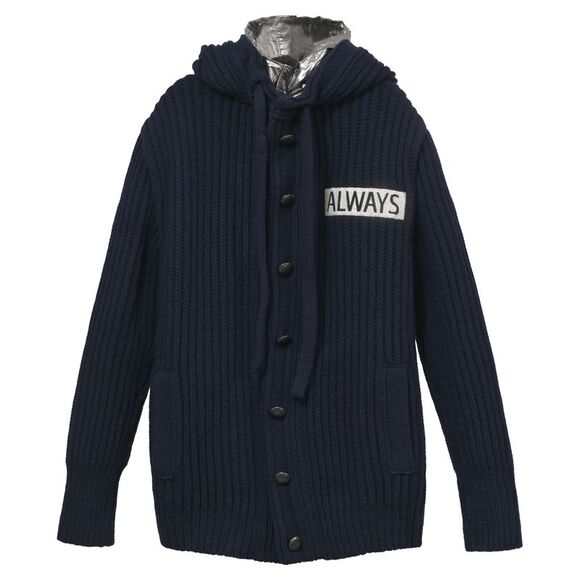 Valentino Garavani All Ways Knit Jacket with Metallic Hood in Blue Wool - Picture 1 of 5